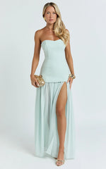 Jocelyn Maxi Dress - Strapless Ruched Fit And Flare Dress in Mint