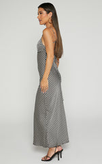 Cathreona Midi Dress - Scoop Neck Bodycon Dress in Black Geo