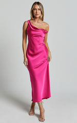 Alexia Midi Dress - One Shoulder Bust Slip Dress in Fuschia