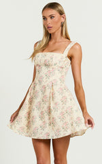 Griza Mini Dress - Square Neck Lace Trim Dress in Ditsy Floral