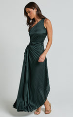 Kitsune Maxi Dress - One Shoulder Cut Out Dress in Emerald Green