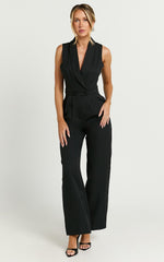 Octavie Jumpsuit - Plunge Wide Leg Jumpsuit in Black