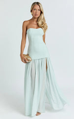Jocelyn Maxi Dress - Strapless Ruched Fit And Flare Dress in Mint