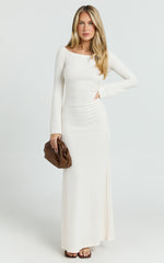 Ayla Maxi Dress - Off Shoulder Flared Sleeve Bodycon Dress in Off White