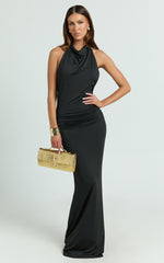 Lizzy Maxi Dress - Backless Ruched Bodycon Dress in Black
