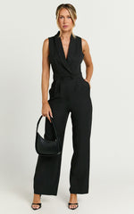 Octavie Jumpsuit - Plunge Wide Leg Jumpsuit in Black