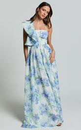 Amalie The Label - Fleur Halter Ruffle Detail A Line Maxi Dress in Elysian Print