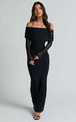 Bethanie Maxi Dress - Off The Shoulder Mesh Dress in Black