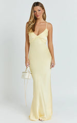 Liliane Maxi Dress - Lace Trim Bias Cut Dress in Lemon