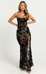 Violeta Maxi Dress - Corset Front Burnout Dress in Black