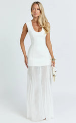 Frances Maxi Dress - Contrast U Neck Godet A Line Dress in Ivory