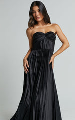 Heidi Midi Dress - Strapless Twist Bust Detail Pleated Midi Dress in Black