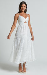 Jorie Midi Dress - Strappy Front Cut Out Tiered Skirt in White