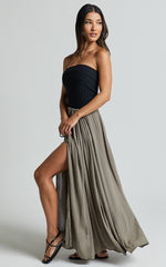 Under The Twilight Maxi Skirt - Thigh Split Skirt in Olive