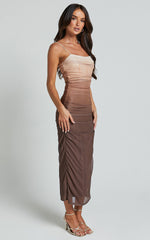 Aldine Midi Dress - Ombre Mesh Bodycon Dress in Chocolate