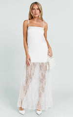 Loren Maxi Dress - Square Neck Contrast Skirt Dress in White