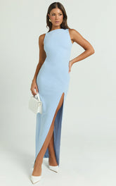 Indi Maxi Dress - Boat Neck Bodycon Dress in Light Blue