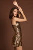 Embellished Corset A-line Mini Dress in Black Gold Foil