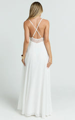 Ysolde Maxi Dress - V Neck Low Back Fit And Flare Dress in White