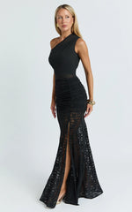Candice Maxi Dress - Lace Contrast Georgette Dress in Black