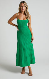Donissa Midi Dress - Panelled Knit Dress in Green
