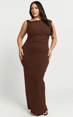 Genie Maxi Dress - Off The Shoulder Dress in Chocolate