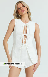 Keyla Two Piece Set - Tie Front Top and Mini Shorts in White