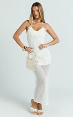 Alodia Maxi Dress - Sheer Crochet Knit With Crochet Seashells And Keyhole Dress in Off White