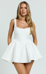 Kaitlyn Mini Dress - Corset Front Gathered Dress in Ivory