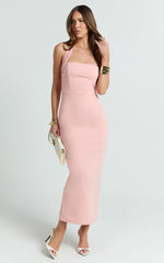 Salome Midi Dress - Halter Neck Column Dress in Pink