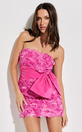 Ayesha Mini Dress - Strapless with Ribbon Detail Dress in Pink