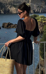 Souza Mini Dress - Fit and Flare Puff Sleeve Corset Dress in Black