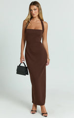 Salome Midi Dress - Halter Neck Column Dress in Chocolate