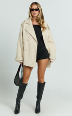 Adriana Coat - Double Breasted Short Wool Like Coat in Cream
