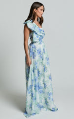 Amalie The Label - Fleur Halter Ruffle Detail A Line Maxi Dress in Elysian Print