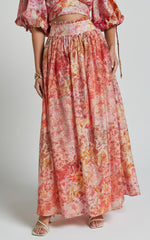 Amalie The Label - Valentina Paper Bag Gathered Waist Maxi Skirt in Morocco Print