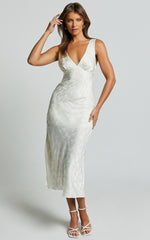 Cohen Midi Dress - Jacquard Satin Midi Dress in Cream