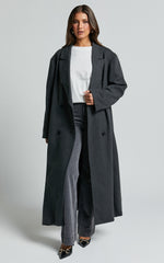 Silvena Coat - Oversized Longline Tailored Coat in Slate Grey