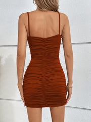 Women's Sexy V-Neck Spaghetti Strap Bodycon Mini Dress