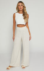 Alina Pants - Linen High Waisted Wide Leg Relaxed Pants in Natural