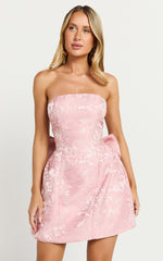 Wynn Mini Dress - Strapless Ribbon Back Detail Dress in Pink