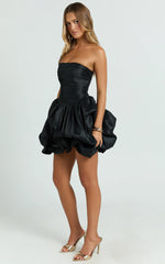 Deb Mini Dress - Ruched Strapless Bubble Hem Dress in Black