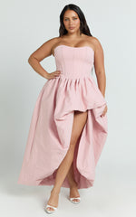 Seraphina Maxi Dress - Strapless Asymmetrical Bubble Hem Dress in Pink
