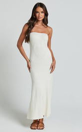 Jenara Knitted Midi Dress - Strapless Knited Midi Dress in Off White