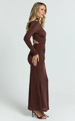Maxime Maxi Dress - Long Sleeve Twist Front Dress in Chocolate