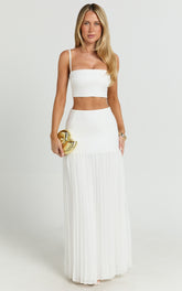 Rowan Two Piece Set - Square Neck Crop Top and High Waist Pleated Skirt Set in Ivory