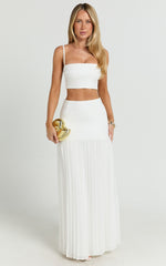 Rowan Two Piece Set - Square Neck Crop Top and High Waist Pleated Skirt Set in Ivory