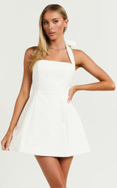 Dante Mini Dress - Halter Neck Tie Tulip Skirt Dress in Off White