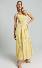 Zhibet Midi Dress - One Shoulder Tie Fit and Flare Dress in Yellow