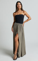 Under The Twilight Maxi Skirt - Thigh Split Skirt in Olive